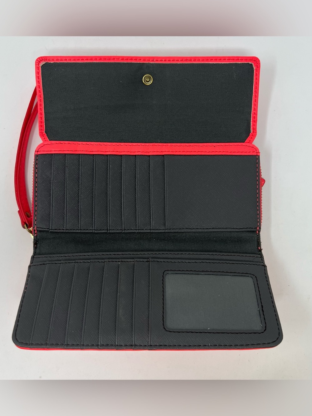 Fossil Jori Vibrant Coral-Pink Colorway Leather Flap Clutch Wallet / Wristlet - Picture 2 of 8
